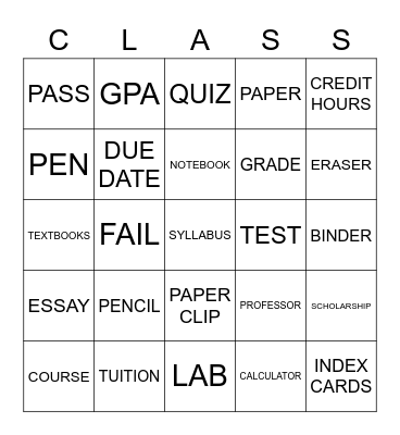 "Back to School Bingo" Bingo Card