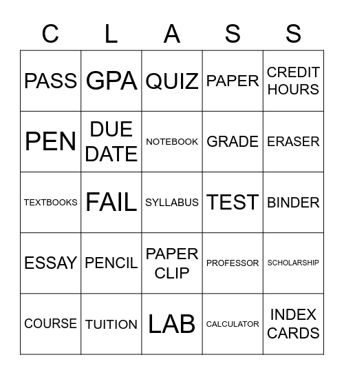 "Back to School Bingo" Bingo Card