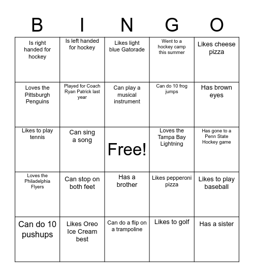 Icers Bingo Card