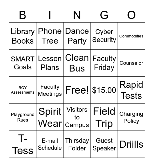 Welcome Back! Bingo Card