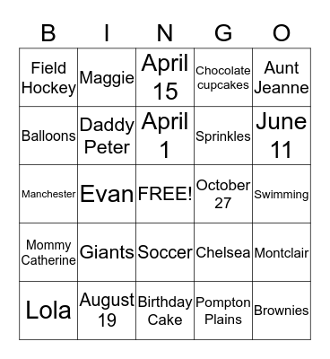 Grandma Barbara's Birthday Bingo Card