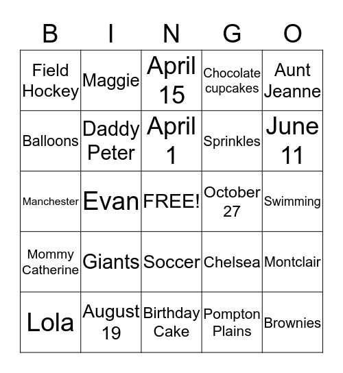 Grandma Barbara's Birthday Bingo Card