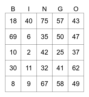 Pete ROUND 2 (Numbers) Bingo Card