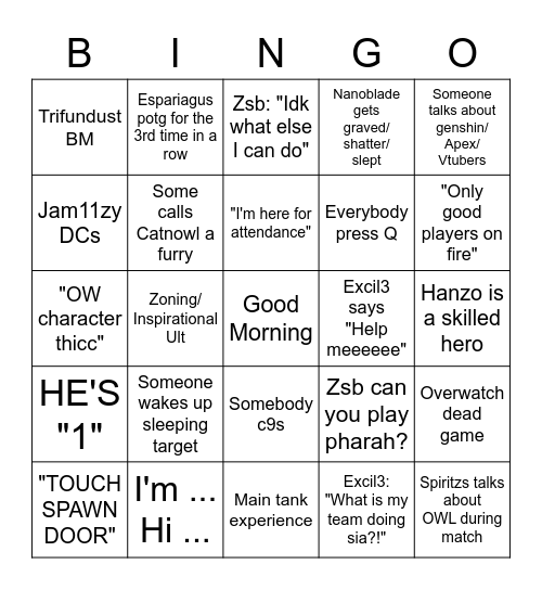 NUSEG OW Bingo Card