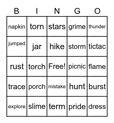 Benjamin's Bingo Card