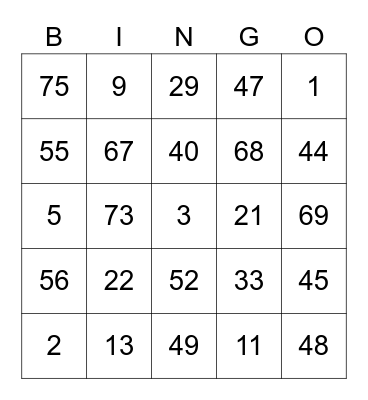 Nicklu ROUND 2 (Numbers) Bingo Card