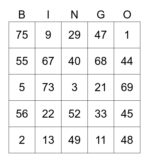 Nicklu ROUND 2 (Numbers) Bingo Card