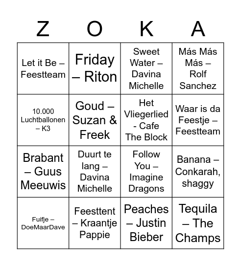 ZOKA SWINGO! Bingo Card