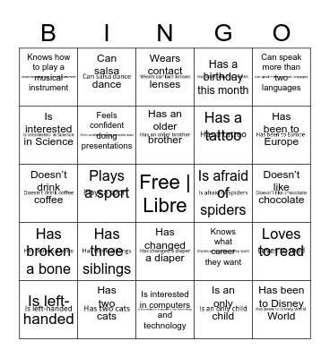 BINGO Game | Jeu de BINGO Card
