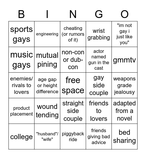 Thai BL Drama Bingo Card