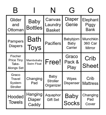Kyle's Baby Shower Bingo Card