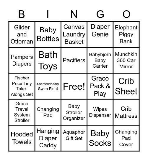 Kyle's Baby Shower Bingo Card