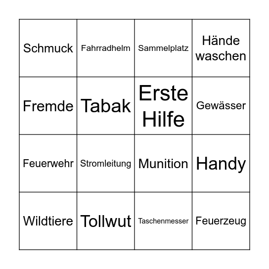 Belehrung Bingo Card