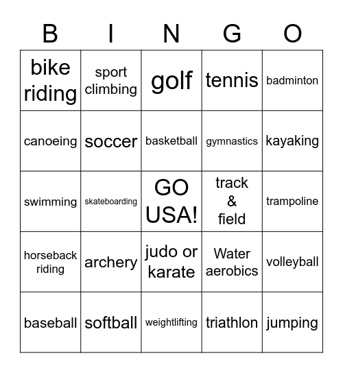 OLYMPIC Bingo Card