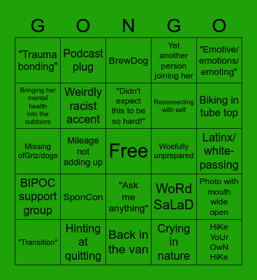 Grifter Griz on the CDT Bingo Card