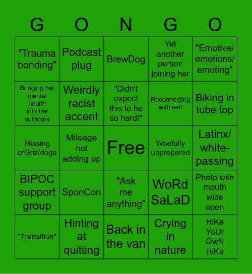 Grifter Griz on the CDT Bingo Card