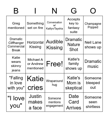 Bachelorette Bingo Card