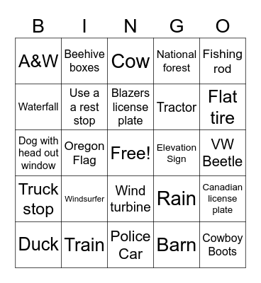 Oregon Bingo Card