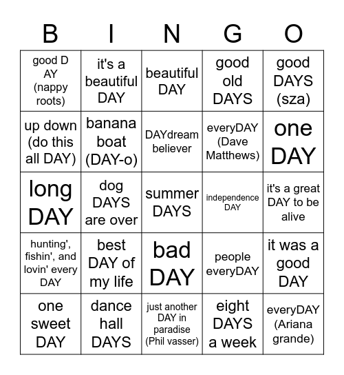 DAY Bingo Card