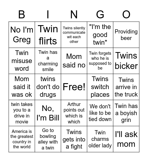 Twin Bingo! Bingo Card