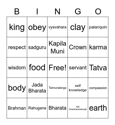 Jada Bharata Bingo Card