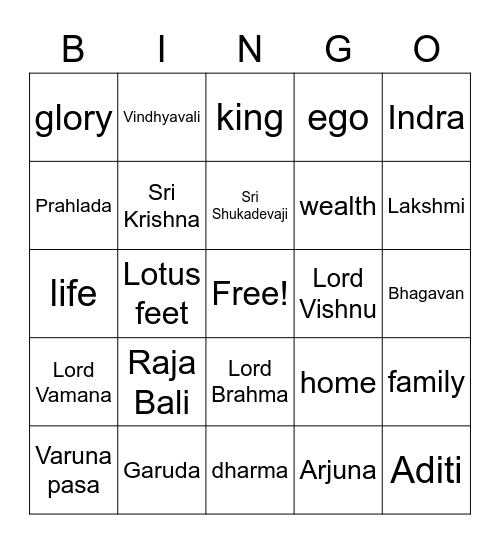 Raja Bali & Vamana avatar Bingo Card