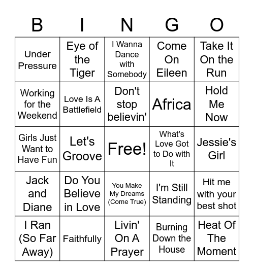 80'S SINGO Bingo Card