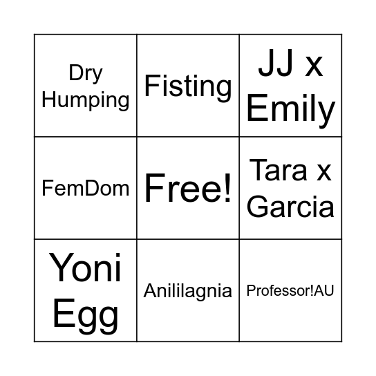 Criminal Minds Kink Bingo Card