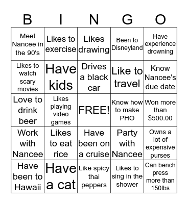 Getting to Know You Bingo Card