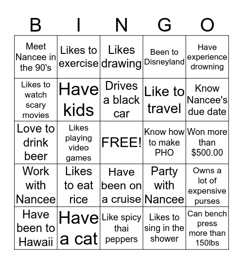 Getting to Know You Bingo Card