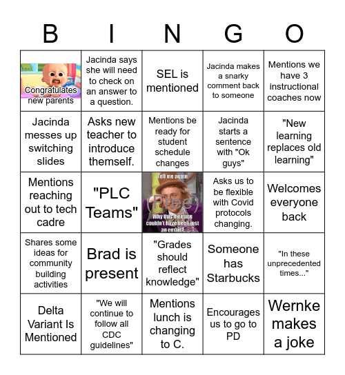 Welcome Back Bingo Card