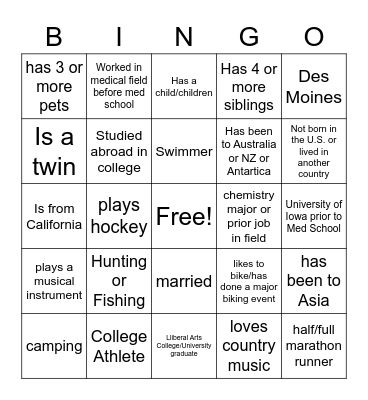 McCowen Bingo Card