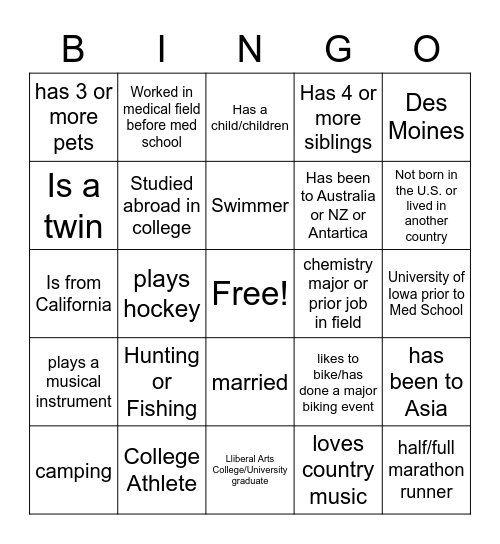 McCowen Bingo Card