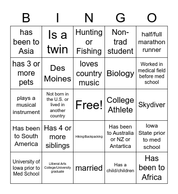 McCowen Bingo Card