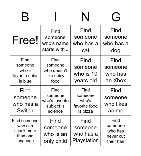 Get to Know Your Classmates Bingo Card