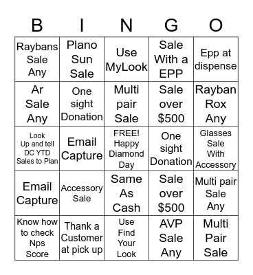 Diamond Day Bingo Card