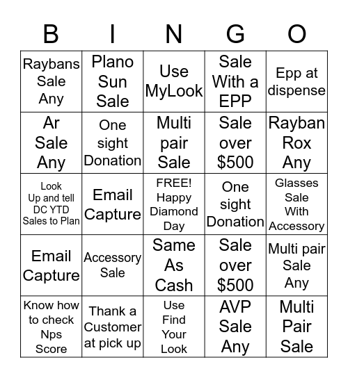 Diamond Day Bingo Card