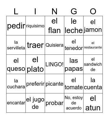 Capitulo 6 Vocabulario Bingo Card