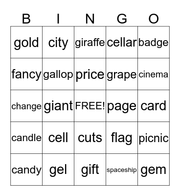 Soft and Hard C and G Bingo Card