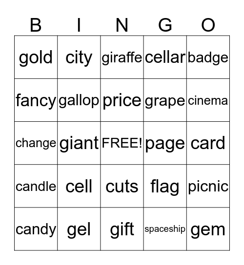 Soft and Hard C and G Bingo Card