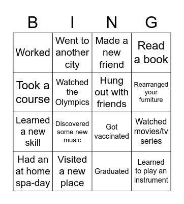 Summer Vacation Bingo Card