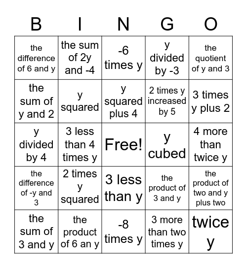 Verbal Expressions Bingo Card