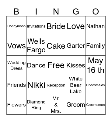 Nikki's Bridal Shower Bingo Card