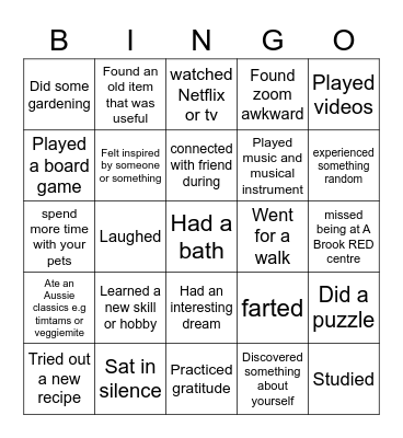 Things you did during lockdown bingo Card