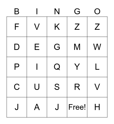 Alphabet Bingo Card