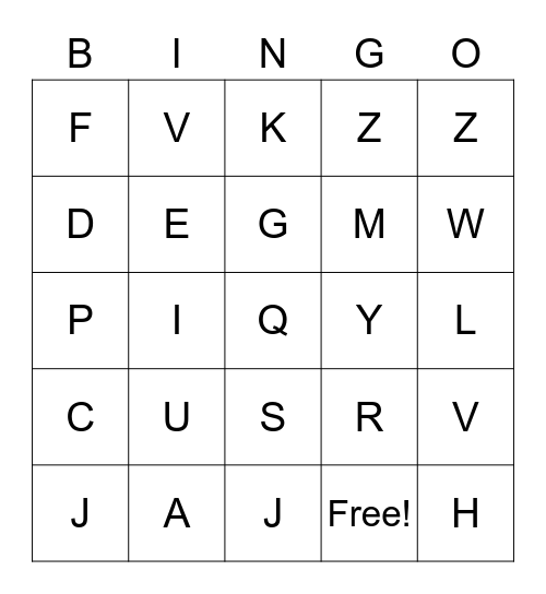 Alphabet Bingo Card