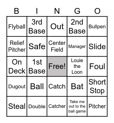 Baseball Bingo Card