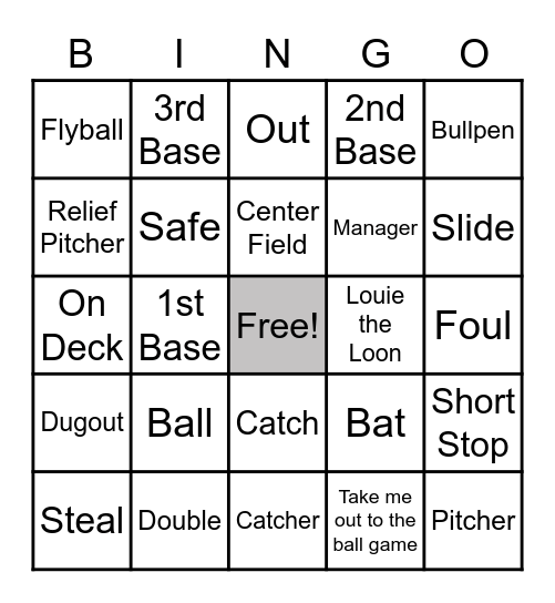 Baseball Bingo Card