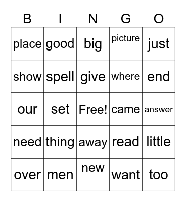 1st grade sight words Bingo Card