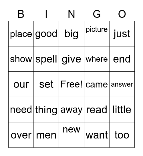 1st grade sight words Bingo Card